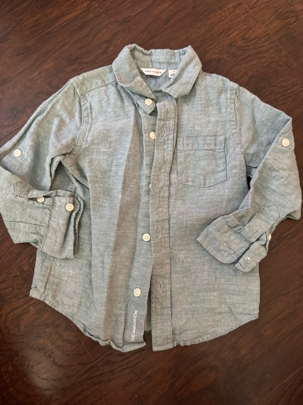 Janie and Jack Linen Light Green Button-Down Camp Shirt